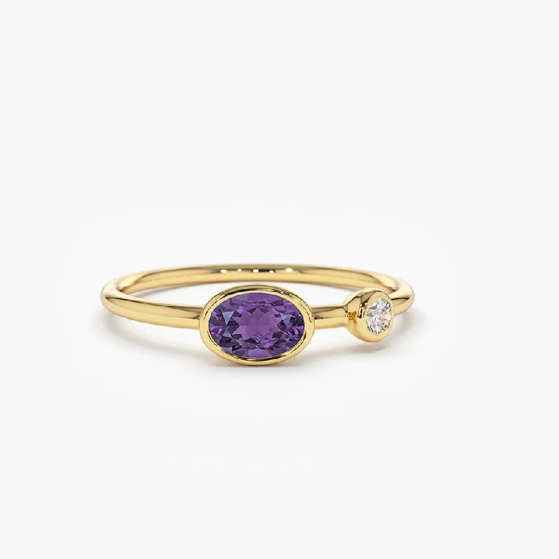 Citrine Gemstone Rings in a Modern Minimalist StyleCitrine Gemstone Rings in a Modern Minimalist Style14K Gold Oval Shape Amethyst and Diamond Ring