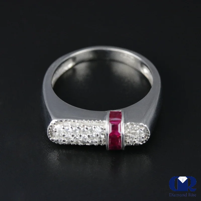 Rose Gold Wedding Bands with Floral - Engraved SidesWomen's Diamond & Ruby Wedding Band Anniversary Ring In 14K White Gold