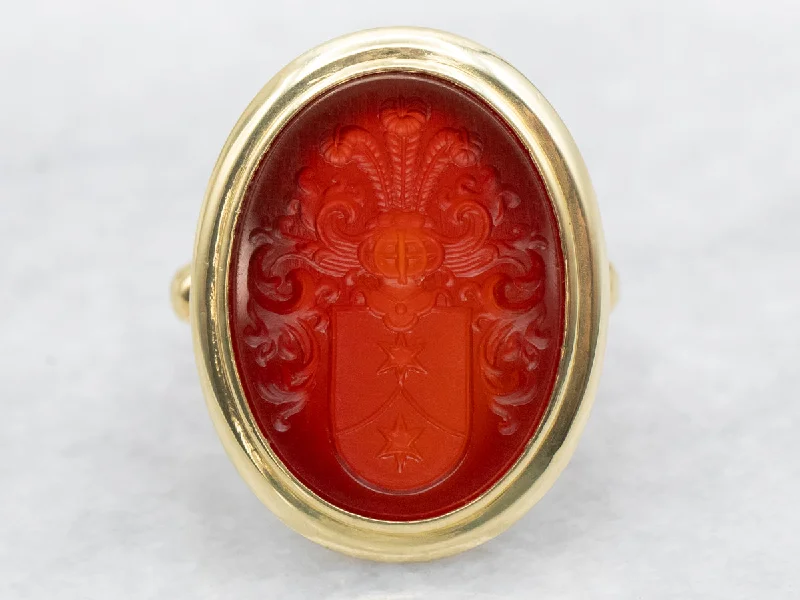 Peridot Gemstone Rings with a Floral - Motif BandPeridot Gemstone Rings with a Floral - Motif BandVintage Green Gold Family Crest Carnelian Intaglio Ring