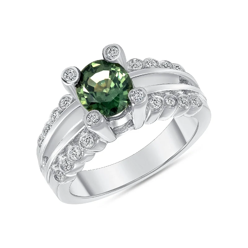 Sapphire Gemstone Rings in a Victorian - Inspired DesignSapphire Gemstone Rings in a Victorian - Inspired Design1.55 ct Green Sapphire and Diamond Ring in 14k White Gold