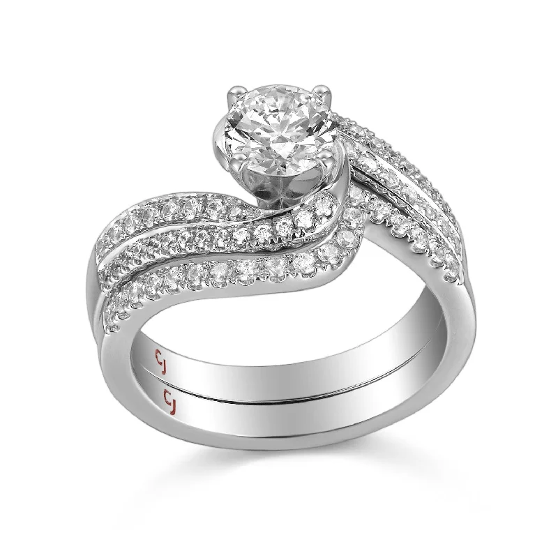 Platinum Wedding Bands with Micro - Pave Diamond AccentsModern Engagement Ring S201798A and Band Set S201798B