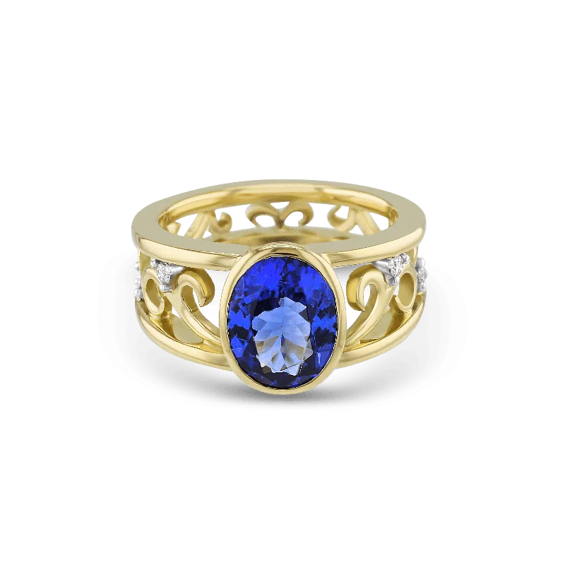 Tanzanite Gemstone Rings with Platinum Milgrain DetailingTanzanite Gemstone Rings with Platinum Milgrain DetailingLilly Ring