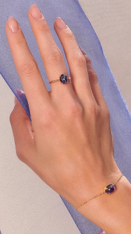 Wedding Bands with Hidden Diamond Halo Under the SettingCabochon Ring Tanzanite Gold Vermeil