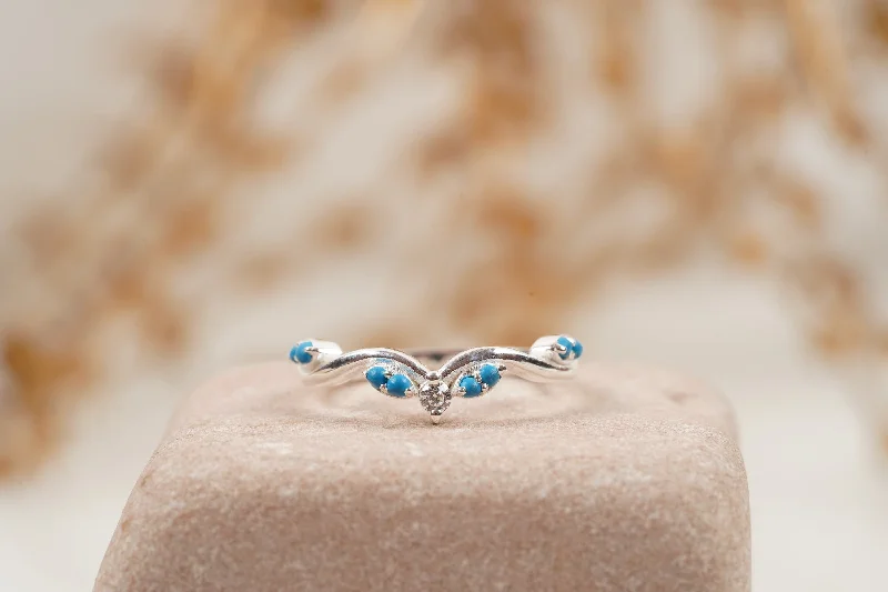 Sapphire - Inset Wedding Bands with a Royal Blue HueTurquoise Half Eternity Sterling Silver Wedding Band