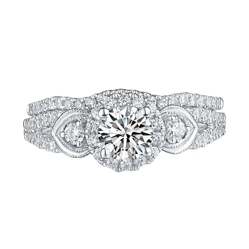 Vintage - Inspired Wedding Bands with Filigree ScrollworkWhite Gold Round Engagement Ring S201676A and Band S201676B