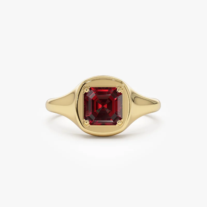 Sapphire Gemstone Rings in a Victorian - Inspired DesignSapphire Gemstone Rings in a Victorian - Inspired Design14K Asscher Cut Garnet Signet Ring