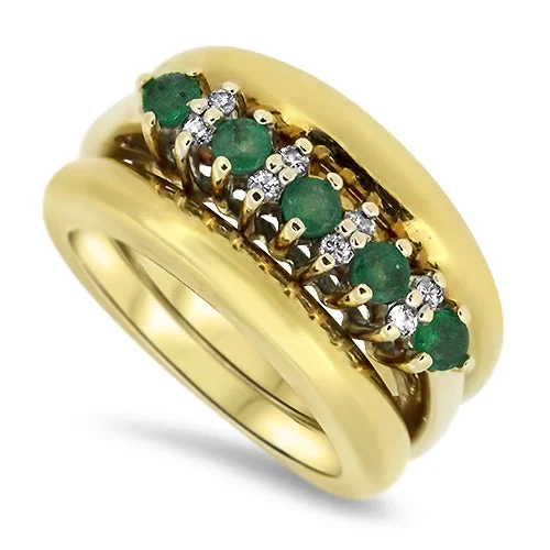 Emerald Gemstone Rings with Diamond - Encrusted HalosEmerald Gemstone Rings with Diamond - Encrusted Halos0.76ct Natural Emerald & Diamond Handmade Ring in Yellow Gold