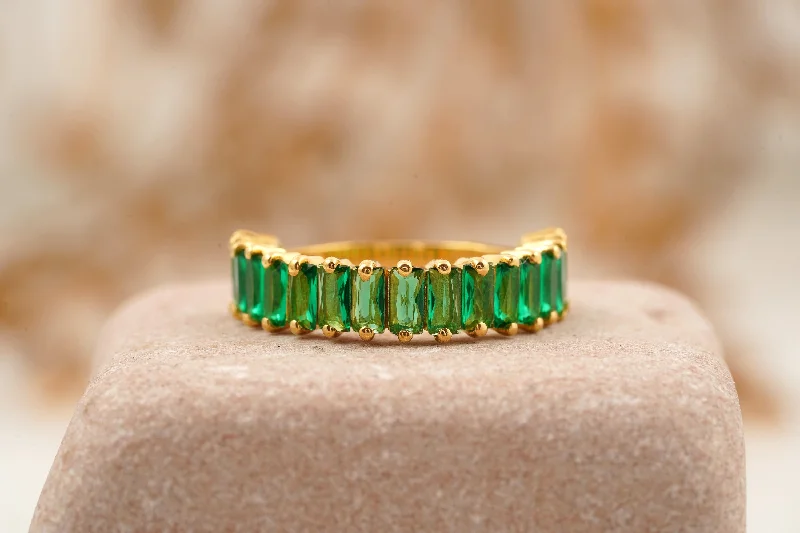 Emerald - Embellished Wedding Bands for a Pop of ColorBaguette Cut Emerald Half Eternity Art Deco Wedding Band