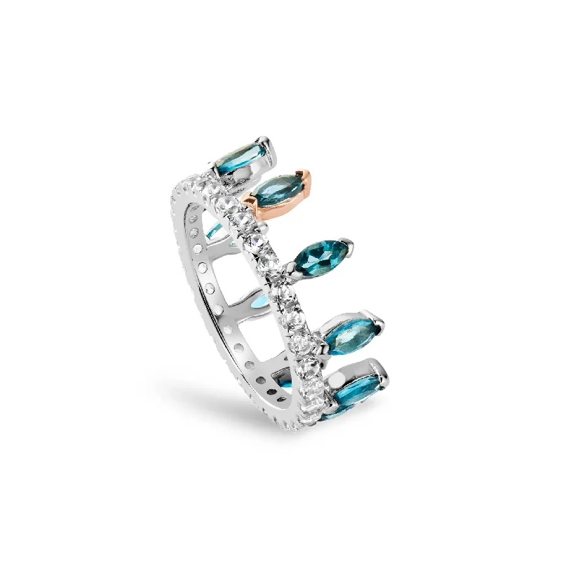 Titanium Wedding Bands with Inlaid Mother - of - Pearl StripesClogau Celebration Crown Silver and London Blue Topaz Ring