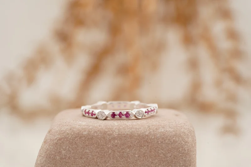 Rustic - Style Wedding Bands Made from Recycled MetalsRuby And Diamond Wedding Band 925 Sterling Silver