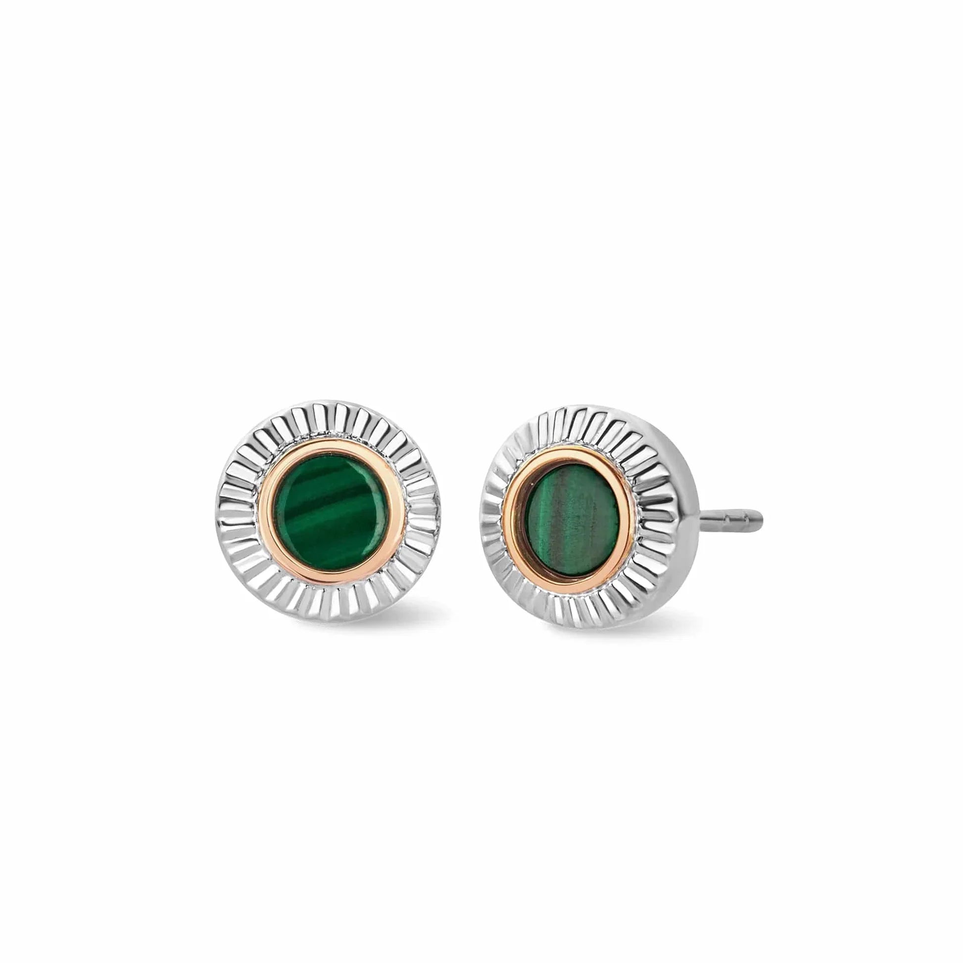 Wedding Bands with Hidden Diamond Halo Under the SettingClogau Reflections of Padarn Sterling Silver Malachite Circular Stud Earrings