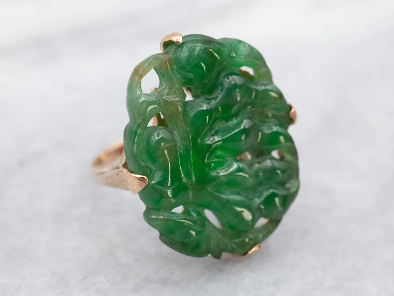 Emerald Gemstone Rings with Diamond - Encrusted HalosEmerald Gemstone Rings with Diamond - Encrusted HalosBotanical Carved Jade Cocktail Ring