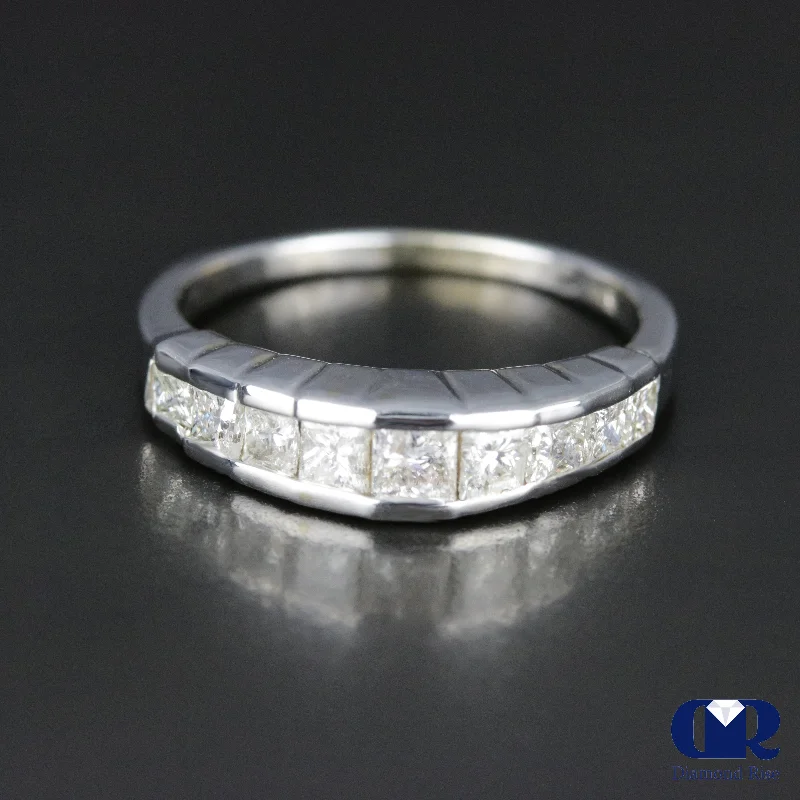 Rustic - Style Wedding Bands Made from Recycled MetalsWomen's Princess Cut Diamond Channel Setting In 14K White Gold