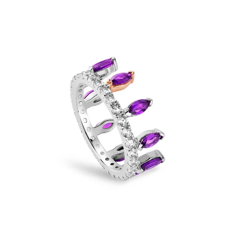 Wedding Bands with Symbolic Infinity Sign CarvingsClogau Celebration Crown Silver and Amethyst Ring