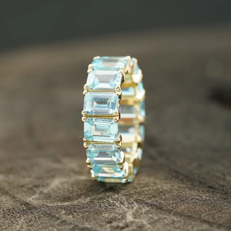 Platinum Wedding Bands with Micro - Pave Diamond AccentsBaguette-Cut Aquamarine Full Eternity Wedding Band