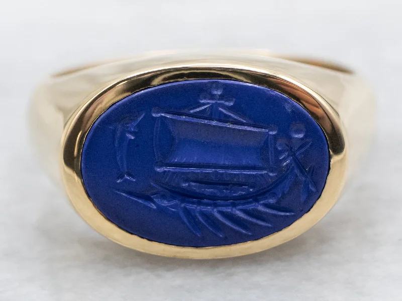 Topaz Gemstone Rings with a Faceted Cut and Shimmering EffectTopaz Gemstone Rings with a Faceted Cut and Shimmering EffectEast to West Oval Lapis Intaglio Ring