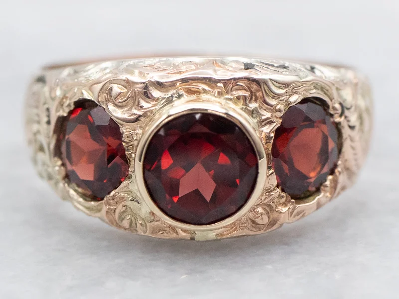 Garnet Gemstone Rings with a Vintage - Style Bezel SettingGarnet Gemstone Rings with a Vintage - Style Bezel SettingVictorian Blood Red Garnet Ring