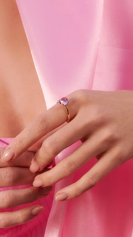 Black Onyx - Inlaid Wedding Bands with a Mysterious AuraCabochon Ring Light Pink Gold Vermeil