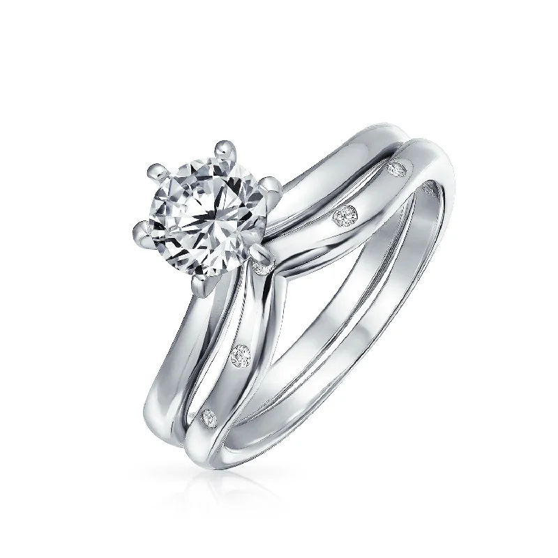 Thin - Band Wedding Bands for a Delicate and Subtle Look1CT Solitaire AAA CZ Etoile Engagement Ring Set .925 Sterling Silver