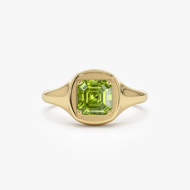 Jade Gemstone Rings with Intricate CarvingsJade Gemstone Rings with Intricate Carvings14K Asscher Cut Peridot Signet Ring