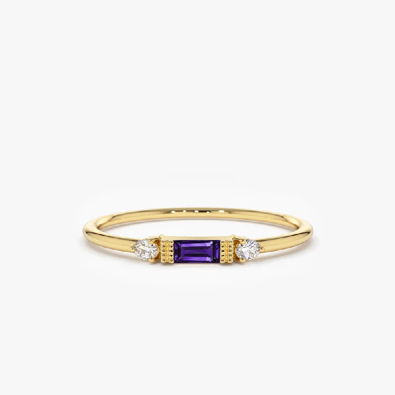 Garnet Gemstone Rings with a Vintage - Style Bezel SettingGarnet Gemstone Rings with a Vintage - Style Bezel Setting14K Gold Baguette Amethyst With Diamond Ring