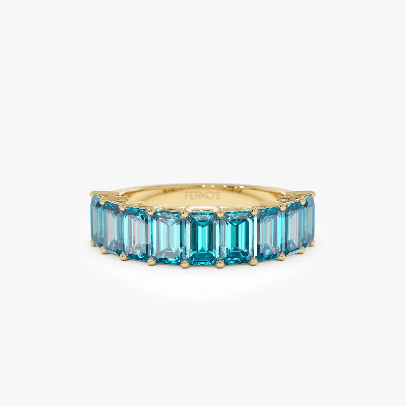 Aquamarine Gemstone Rings with a Nautical - Themed SettingAquamarine Gemstone Rings with a Nautical - Themed Setting14k Emerald Cut Swiss Blue Topaz Nine Stone Ring 3.00ctw