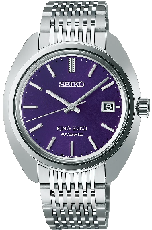 Wedding Bands with Hidden Diamond Halo Under the SettingKing Seiko Edo Purple 6L 1969 Re-Interpretation