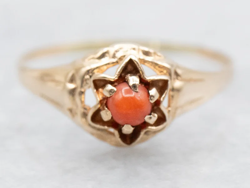 Garnet Gemstone Rings with a Vintage - Style Bezel SettingGarnet Gemstone Rings with a Vintage - Style Bezel SettingVictorian Gold Coral Ring with Star Frame