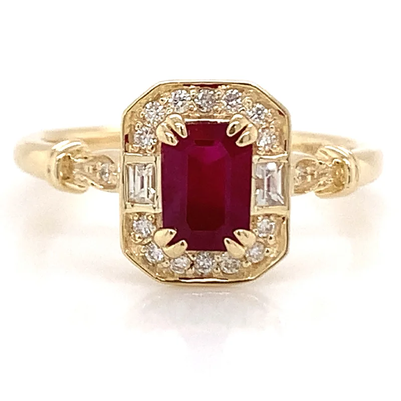 Topaz Gemstone Rings with a Faceted Cut and Shimmering EffectTopaz Gemstone Rings with a Faceted Cut and Shimmering Effect9ct Yellow Gold Earth Grown 0.70ct Emerald Cut Ruby, Diamond And White Sapphirep Vintage Style Ring