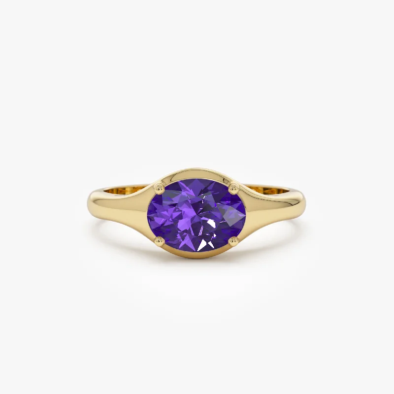 Agate Gemstone Rings with a Banded and Textured DesignAgate Gemstone Rings with a Banded and Textured Design14K Oval Shape Prong Setting Amethyst Ring