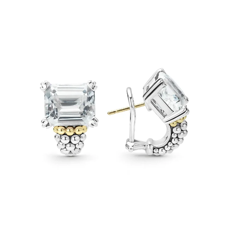 Emerald Gemstone Rings with Diamond - Encrusted HalosEmerald Gemstone Rings with Diamond - Encrusted HalosGlacier White Topaz Huggie Earring