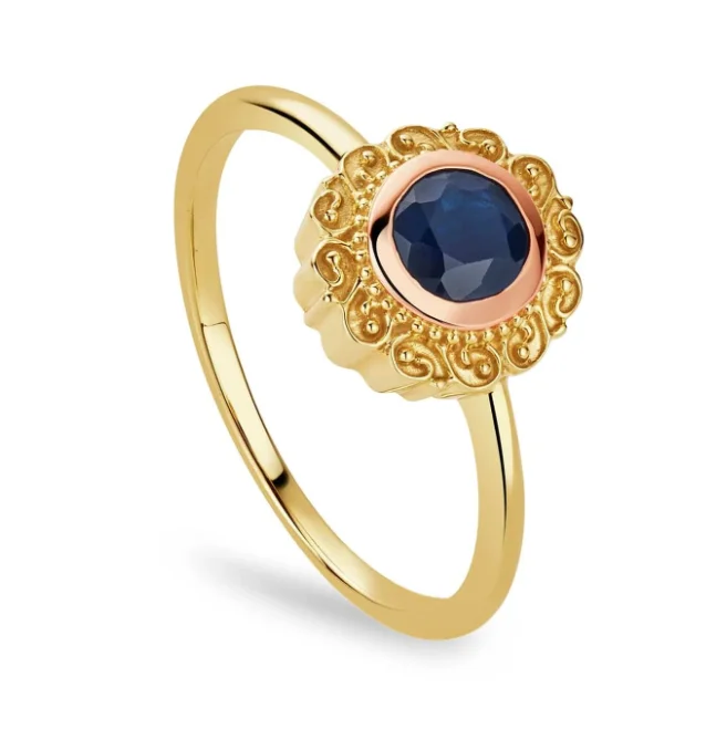 Rose Gold Wedding Bands with Floral - Engraved SidesClogau 9ct Yellow Gold Sapphire Ring