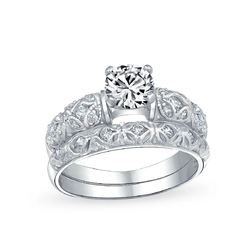 Thin - Band Wedding Bands for a Delicate and Subtle LookVintage Style Cocktail Statement Ring: 1CT Round Solitaire Filigree CZ Sterling Silver