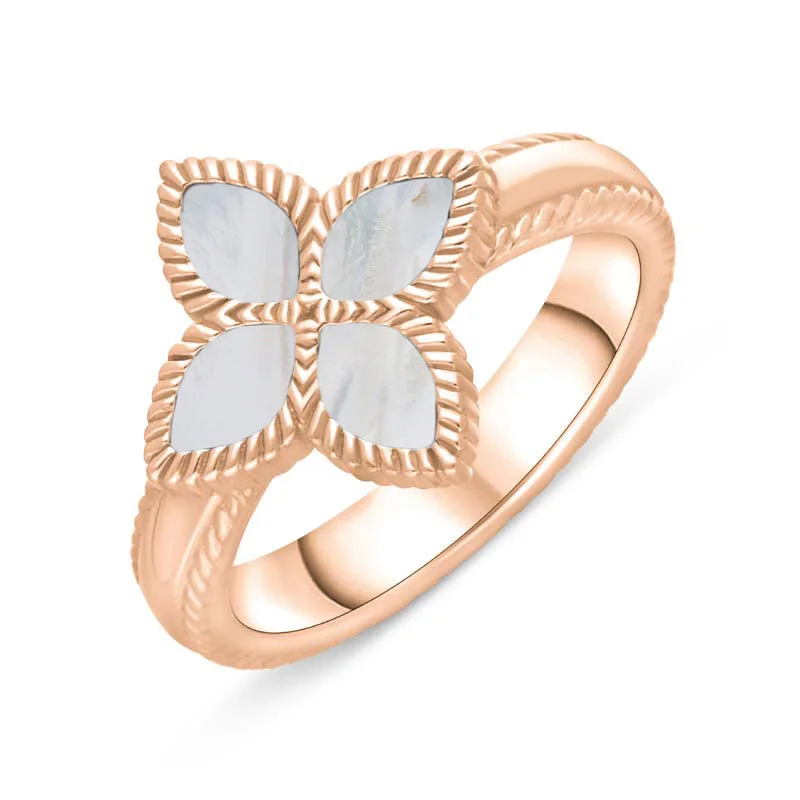 Emerald - Embellished Wedding Bands for a Pop of Color9ct Rose Gold White Mother of Pearl Eden Marquise Flower Ring