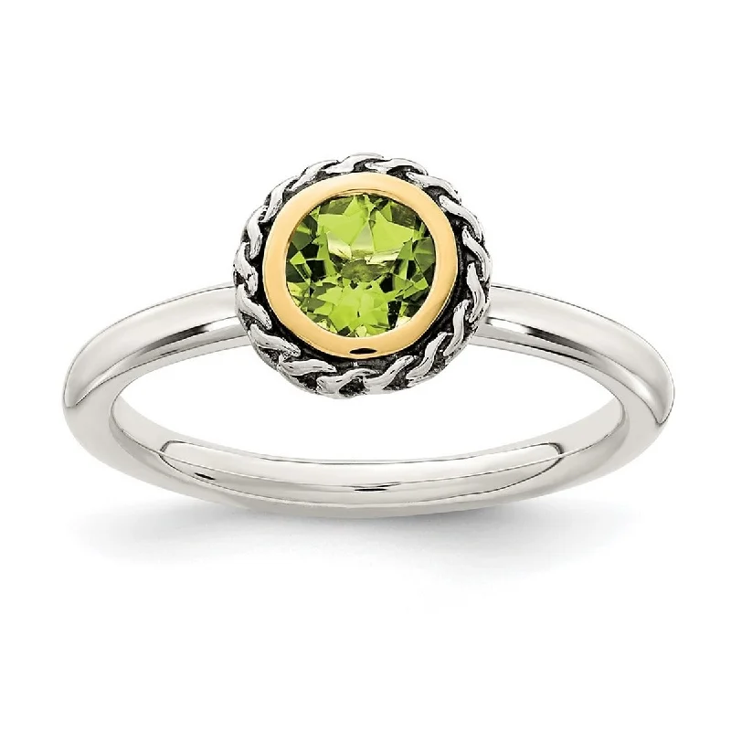 Peridot Gemstone Rings with a Floral - Motif BandPeridot Gemstone Rings with a Floral - Motif BandCurata 925 Sterling Silver With 14k Polished Peridot Ring