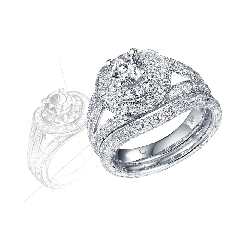 Vintage - Inspired Wedding Bands with Filigree ScrollworkRenaissance Engagement Ring SV0229A and Band SV0229B Set