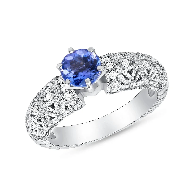 Tanzanite Gemstone Rings with Platinum Milgrain DetailingTanzanite Gemstone Rings with Platinum Milgrain Detailing0.82 ct Tanzanite and Diamond Ring in 14k White Gold