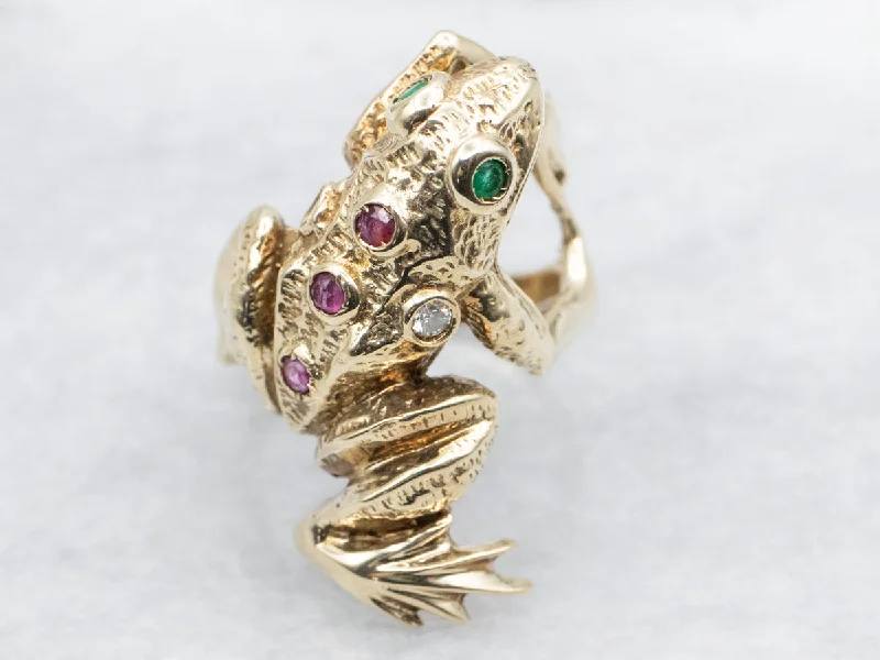 Ruby Gemstone Rings with Intricate Gold Filigree SettingsRuby Gemstone Rings with Intricate Gold Filigree SettingsGolden Gemstone Tree Frog Statement Ring