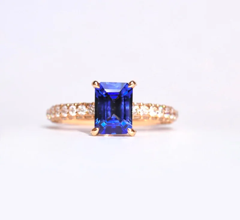 Lapis Lazuli Gemstone Rings with Gold - Leaf InclusionsLapis Lazuli Gemstone Rings with Gold - Leaf Inclusions18ct Rose Gold Emerald Cut Blue Sapphire Ring with Double Hidden Halo