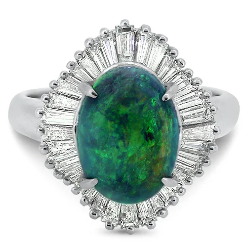 Jade Gemstone Rings with Intricate CarvingsJade Gemstone Rings with Intricate Carvings5.15ct Solid Lightning Ridge Opal with Baguette Diamonds Set in Platinum