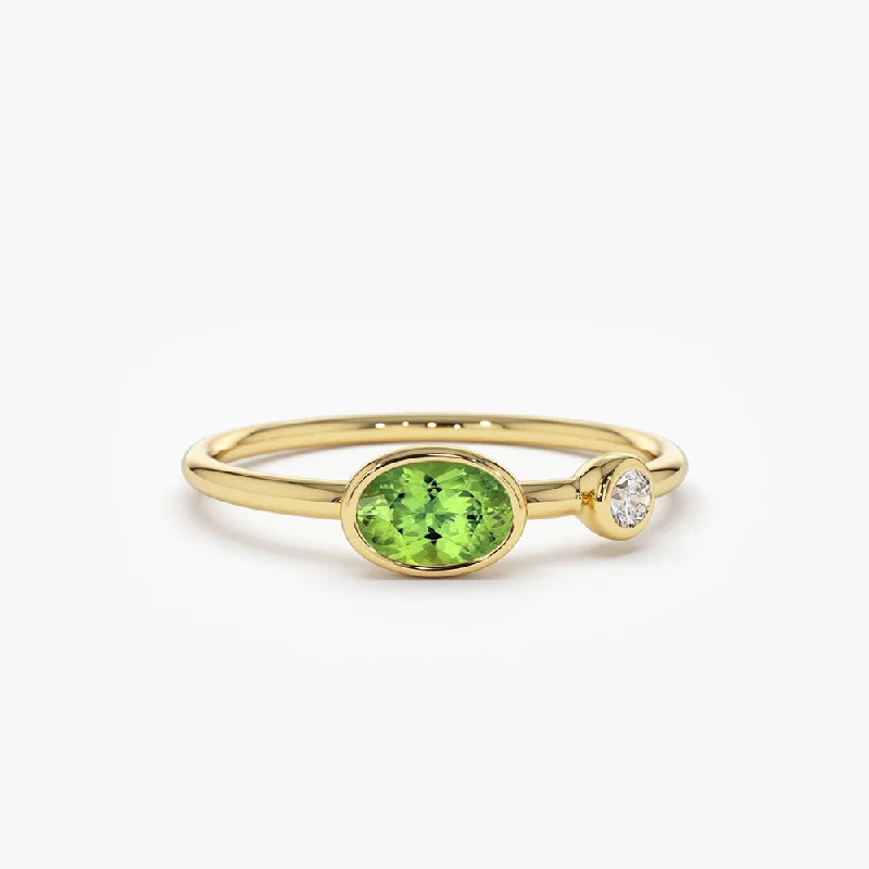 Aquamarine Gemstone Rings with a Nautical - Themed SettingAquamarine Gemstone Rings with a Nautical - Themed Setting14k Gold Oval Peridot  and Diamond Ring