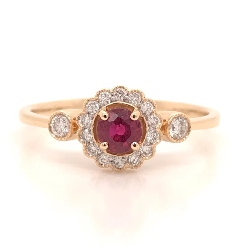 Sapphire Gemstone Rings in a Victorian - Inspired DesignSapphire Gemstone Rings in a Victorian - Inspired DesignRuby and diamond halo with two side stones