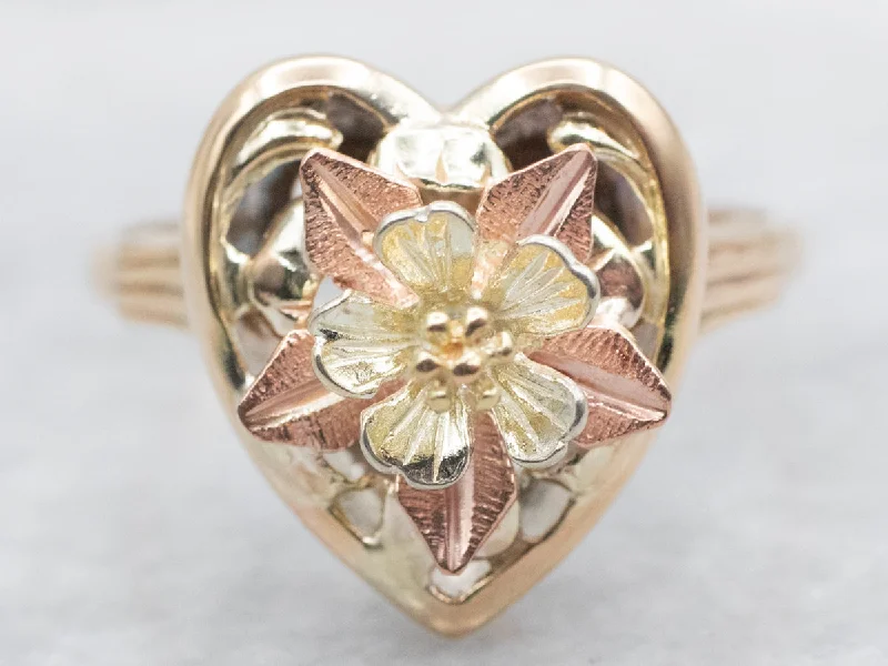 Alexandrite Gemstone Rings with a Chameleon - like Color ChangeAlexandrite Gemstone Rings with a Chameleon - like Color ChangeMid Century Two Tone Heart Flower Blossom Ring