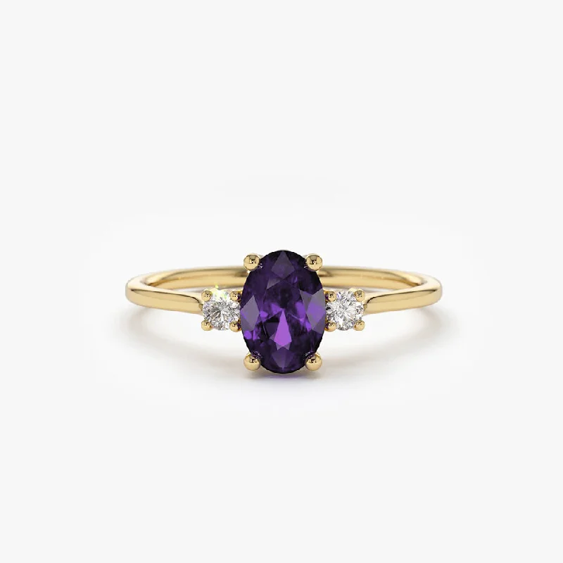 Turquoise Gemstone Rings with Native American - Inspired PatternsTurquoise Gemstone Rings with Native American - Inspired Patterns14K Gold Oval Shape Amethyst and Diamond 3 Stone Ring