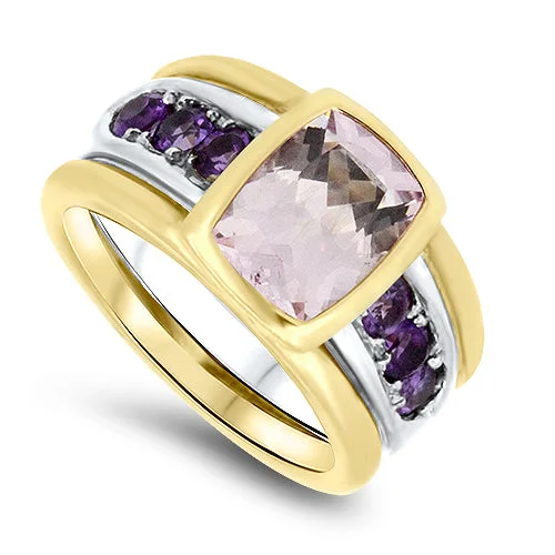 Amethyst Gemstone Rings with Sterling Silver Braided BandsAmethyst Gemstone Rings with Sterling Silver Braided Bands2.00ct Natural Morganite and Amethyst Handmade Ring in 18k Rose & White Gold