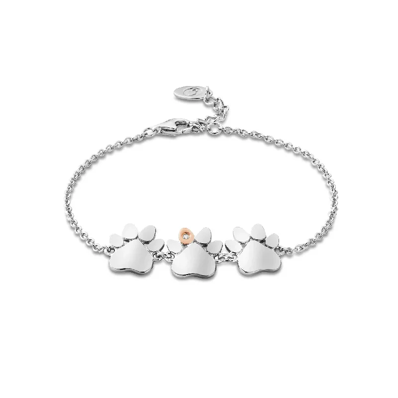 Wedding Bands with Hidden Diamond Halo Under the SettingClogau Paw Prints on My Heart Silver Triple Paw Bracelet