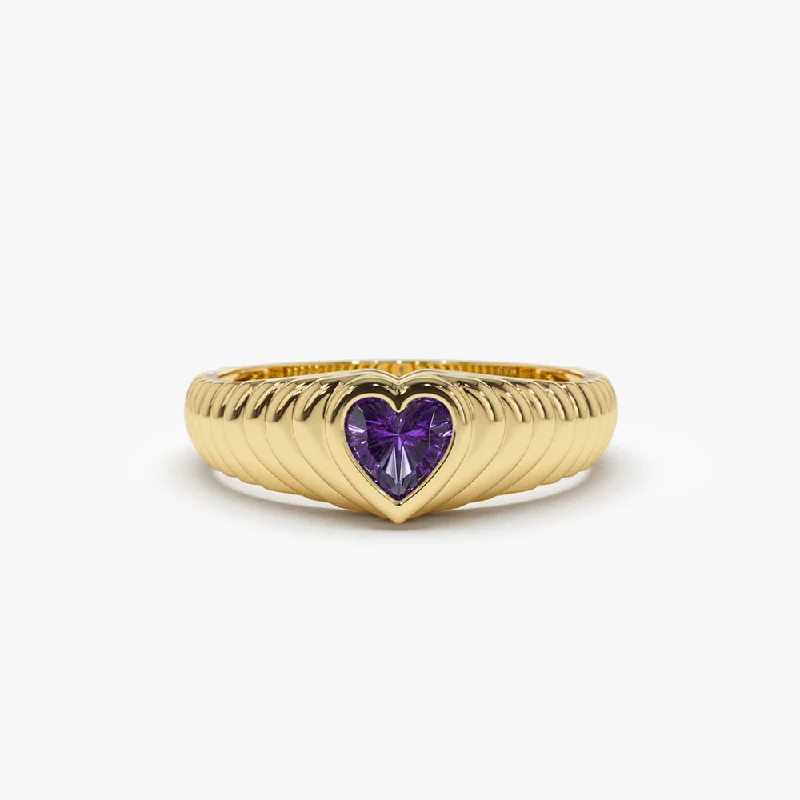 Agate Gemstone Rings with a Banded and Textured DesignAgate Gemstone Rings with a Banded and Textured Design14k Heart Shape Amethyst Beveled Ring