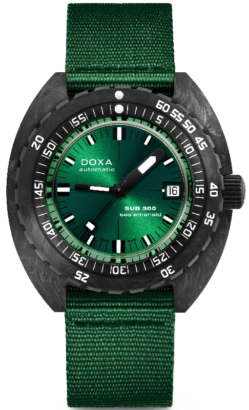 Thin - Band Wedding Bands for a Delicate and Subtle LookDoxa SUB 300 Carbon Sea Emerald Nato