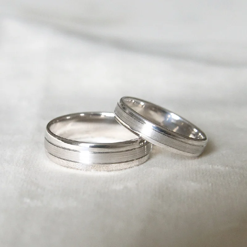 Thin - Band Wedding Bands for a Delicate and Subtle LookThe Bombe Court Shape Wedding Band with Satin Stripe