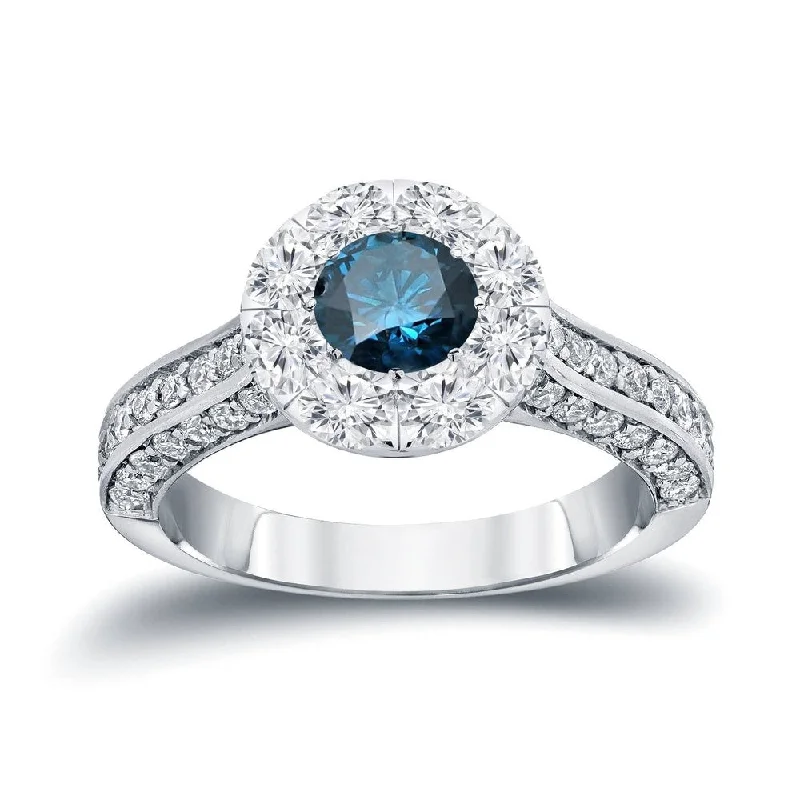 Custom - Engraved Engagement Rings with a Special MessageAuriya 1 3/4ctw Blue Diamond Halo Engagement Ring 14k Gold